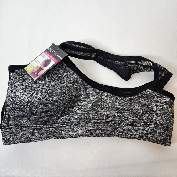 Flex Own It Sports Bra Mesh Back Gray and Black Size 32A 32B 34S Small NWT - Picture 8 of 9